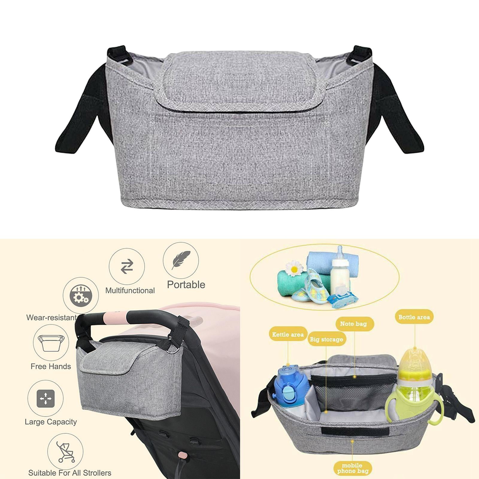 Baby Pram Organizer Bag Hanging Diaper Bag Cup Holder, Easily Attached to Most Handles - Gray Style 1