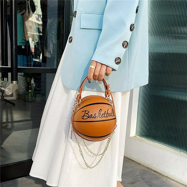 Basketball Shaped Purse For Women Cross Body Handbag Girls Messenger Bag Tote Shoulder PU Leather Round Handbags