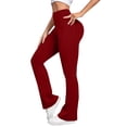 thumbnail image 2 of Women's High Waist Wide Leg Yoga Pants, Peach Butt Lifting Workout Pants with No Uncomfortable Lines, Slight Flare Design with Pockets for Gym and Fitness Wine, 2 of 5