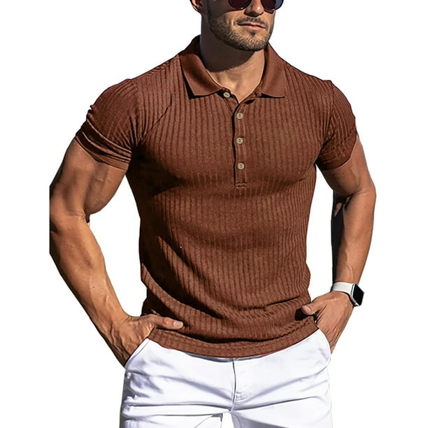 Camisetas con botones musculosos Camiseta con cuello vuelto para hombres musculosos de manga corta para hombres Camisa musculosa para hombres