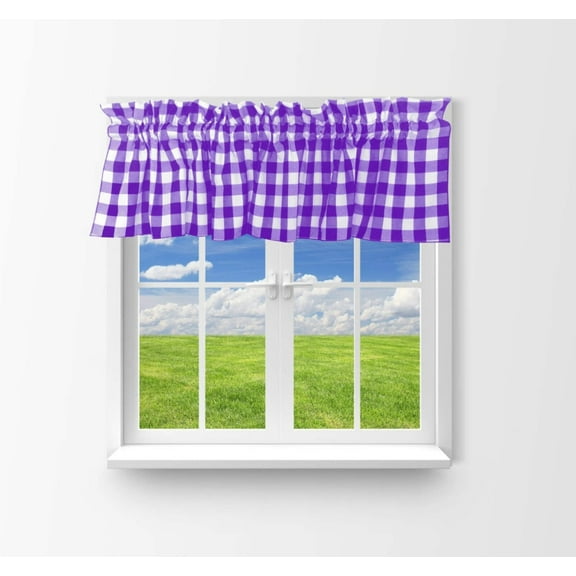 cotton gingham checkered window valance 58 wide purple