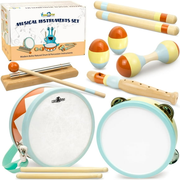 MINIARTIS Toddler Musical Instruments - Montessori Wooden Musical Toys for Toddlers 1-3 | Modern Boho Baby Drum Set with Neutral Colors Percussion In
