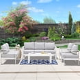 thumbnail image 5 of Superjoe 5 Pcs Outdoor Aluminum Furniture Set 7 Seats Patio Sectional Sofa Conversation Set Metal Sofa with 5 Inch Cushion and Coffee Table for Balcony, Garden, White, 5 of 9
