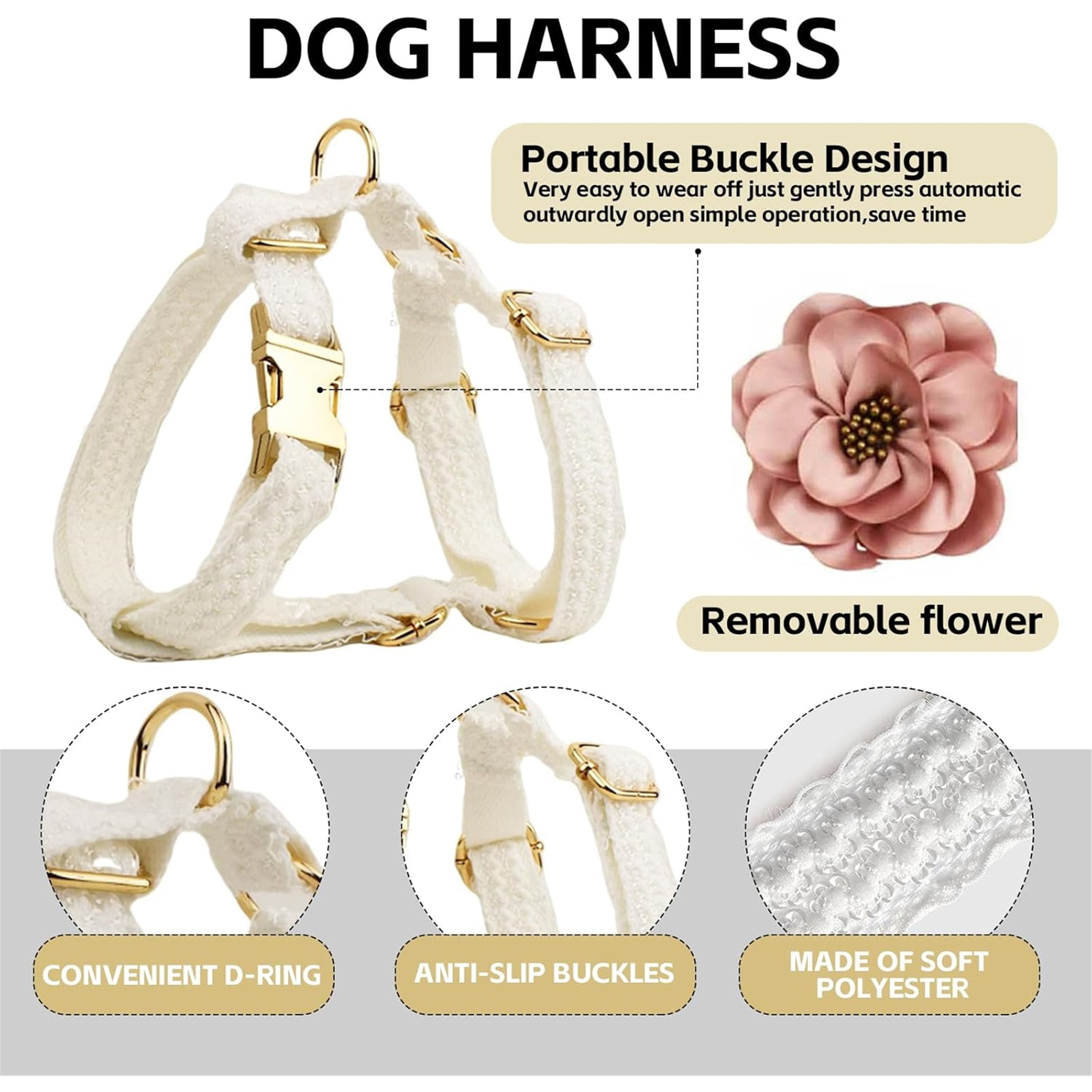 UOSIA Soft Lace Dog Harness and Leash Set,Adjustable Dog Wedding Harness Vest