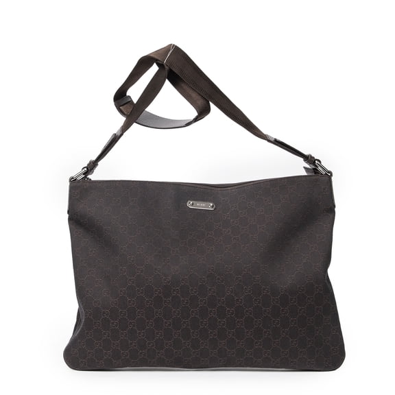 Pre-Owned Gucci Dark Brown Large Denim Flat Messenger Shoulder Bag