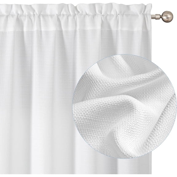 White Curtains 84 Inch Length 2 Panels Set, Faux Linen Textured Semi Light Filtering Soft Airy Farmhouse Curtain Drapes for Living Room Bedroom, Cortinas para Sala, 40Wx84L