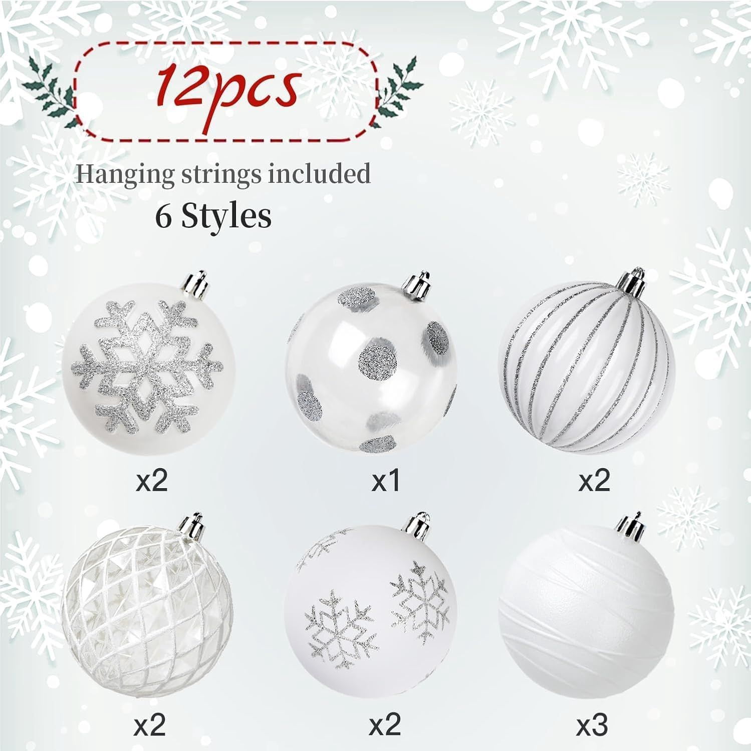 80mm Christmas Balls Ornaments,12PCS Colored Shatterproof Plastic Decorative Hanging Tree Decorations Baubles Set for Xmas Tree Decor Holiday Party Wedding Decoration with Lanyard