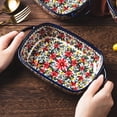 thumbnail image 4 of Bohemian Daisy Pattern Ceramic Baking Bowl with Double Handles, Oven Safe Multipurpose Tableware for Home Kitchen Baking & Daily Meals, 4 of 6