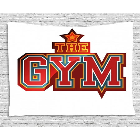 Fitness Tapestry Vibrant The Gym Sign With Star Figure Fitness Tapestry Vibrant The Gym Sign With Star Figure