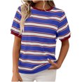 thumbnail image 2 of iHengLiXing Plus Size Summer Dresses for Women 2025 Dressy Casual Women's Loose Casual Striped Contrasting Color Pullover Round Neck Short Sleeved Top Blue M, 2 of 5