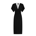 thumbnail image 4 of AherBiu Robe Midi Boho pour Femmes à Volants, Manches Courtes Style Cap, Col en V, Taille Smockée, Été, Décontractée, Fluide, Voyage, 4 of 7