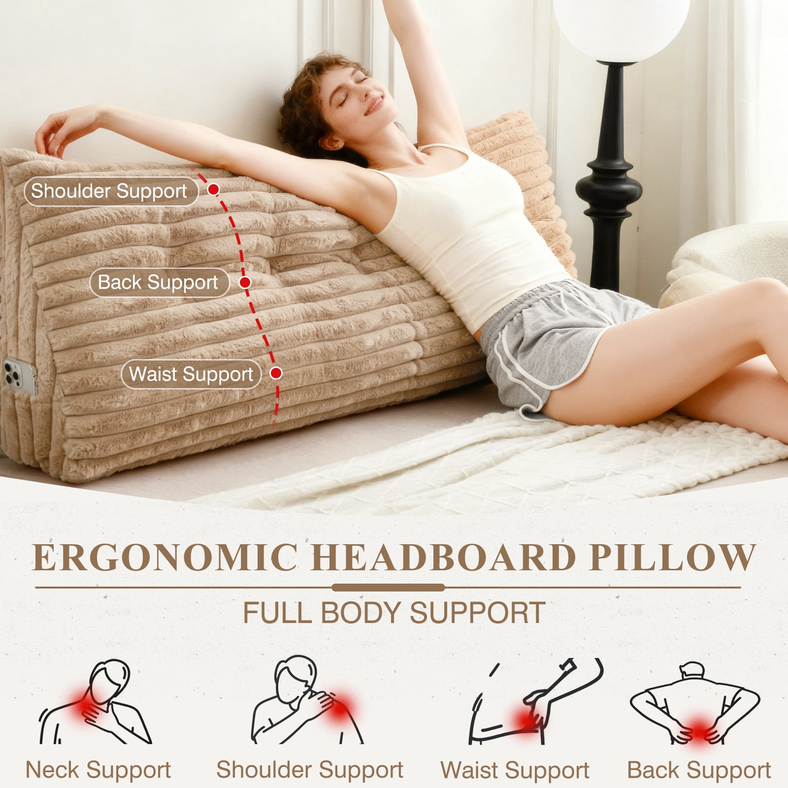 ANMINY Plush Headboard Pillow - 320 GSM Soft Fleece, High Elastic Pearl Cotton Filling, Versatile Sofa Backrest & Leg Pillow, Perfect Christmas/Housewarming Gift