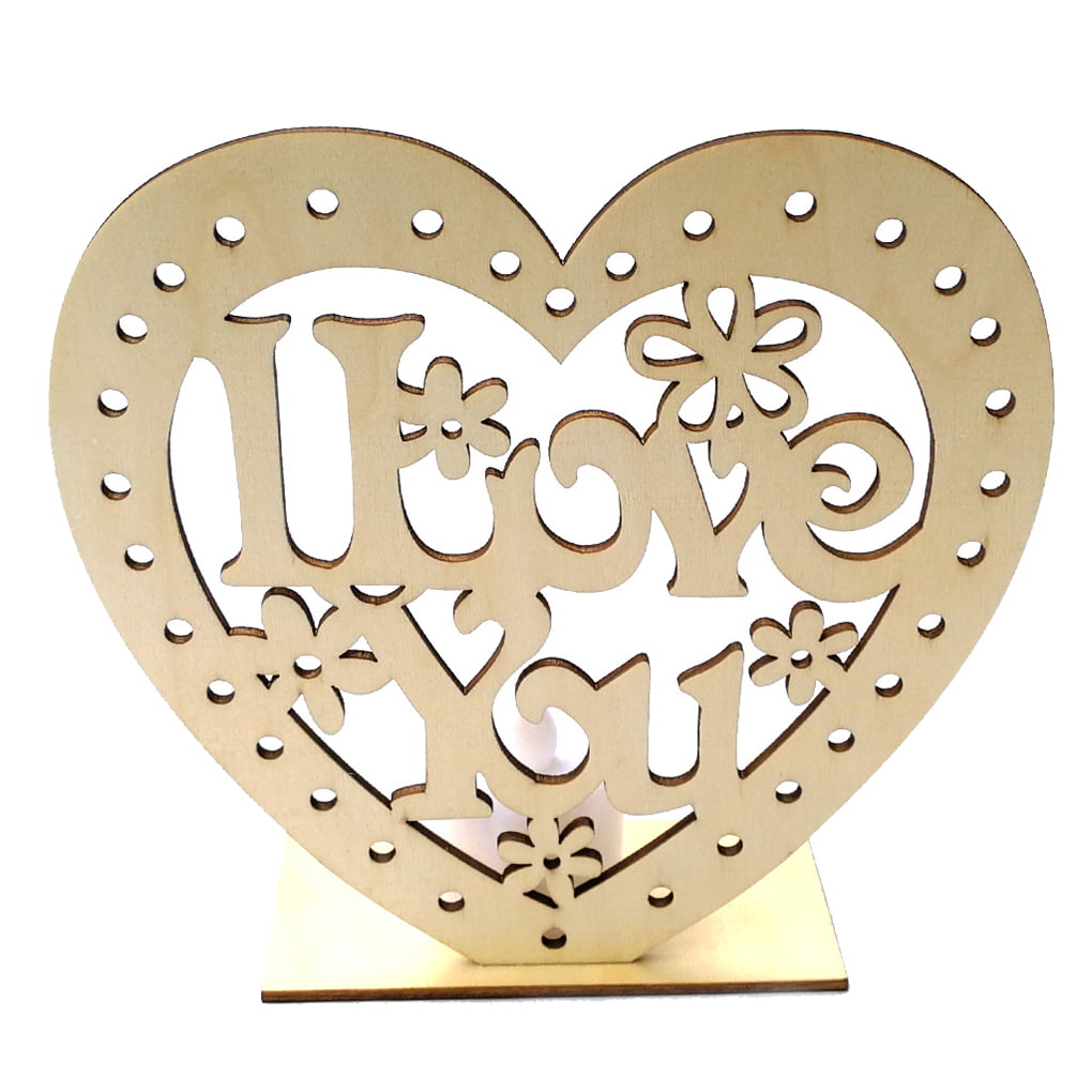 Wooden Wedding Ornaments Heart-shaped Crafts Mr & Mrs Romantic Table Plate A2E8 