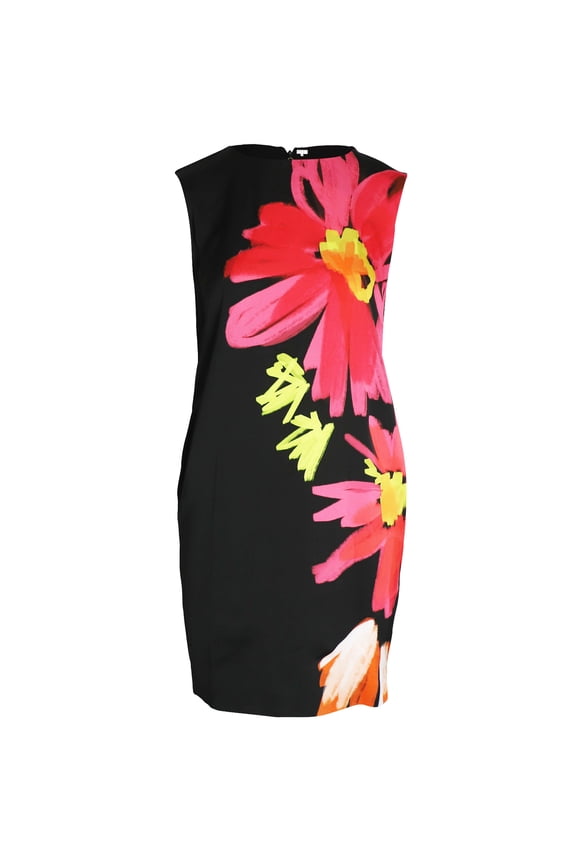 Pre-Owned Escada Mrs S Demici Floral Sleeveless Shift Dress in Black Viscose