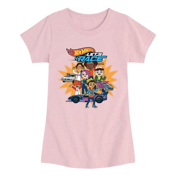 Hot Wheels - Let's Race Character Collage - Youth Girls Fitted Short Sleeve T-Shirt