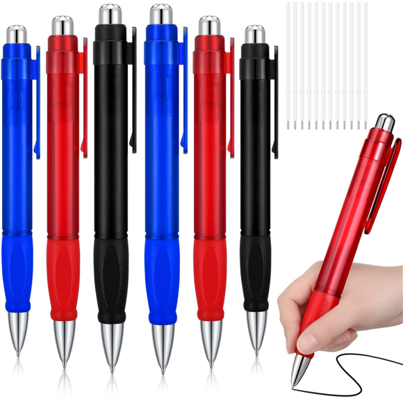 6 Pcs Big Pens Jumbo Pen Bulk with Refills Extra Large Ballpoint Pens Black Ink Fat Pens Giant Pen Oversize Retractable