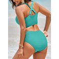 thumbnail image 3 of Women's Textured Bikini Sets Twist Front Top Swimsuits High Waisted Bathing Suits, 3 of 5