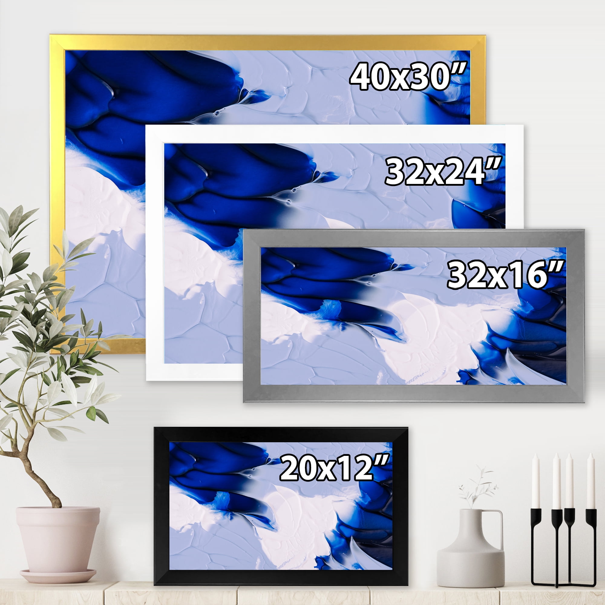Designart 'Abstract White and Blue Grey Waves' Modern Framed Art Print