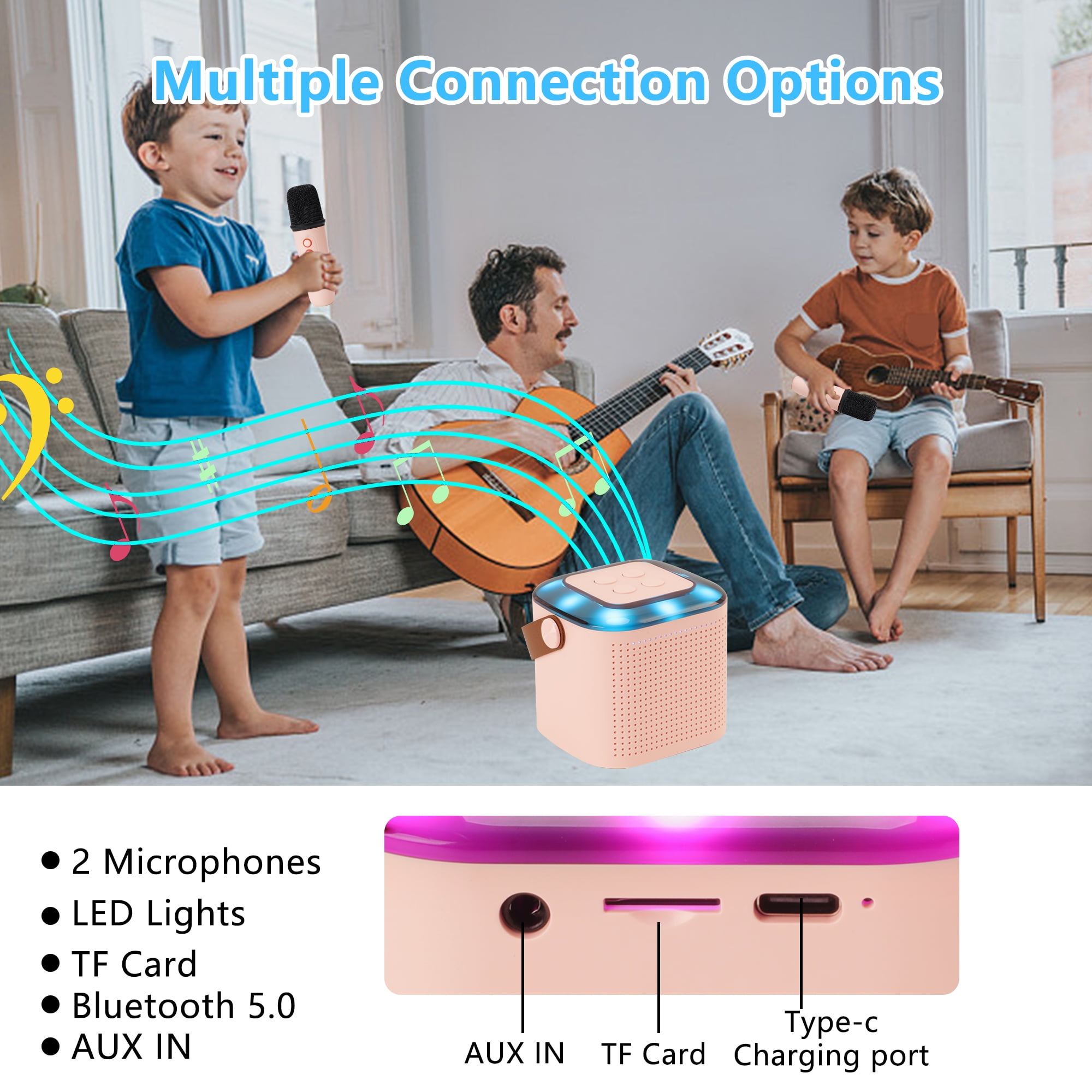 Portable Karaoke Machine Mini Bluetooth Speaker with Microphone Led Lights Karaoke Gifts