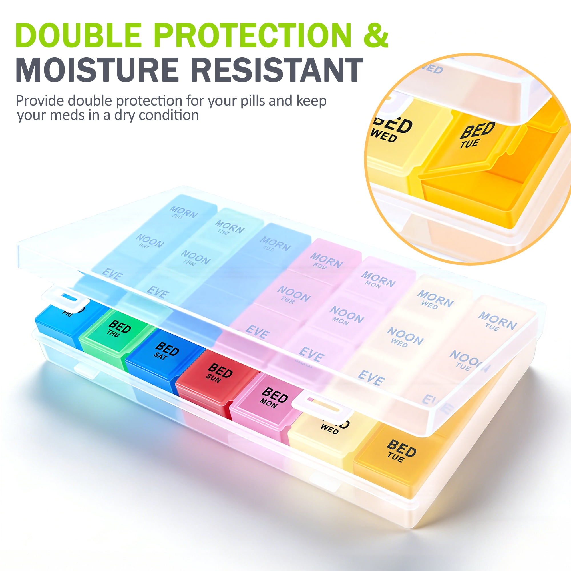 Weekly Pill Organizer 4 Times a Day, 7 Day Pill Box with 28 Compartments, Colorful Pill Case for Vitamins, Supplements, Medication