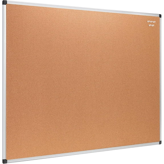 Rectangular Bulletin Board, Wall Cork Board, Aluminum Frame, 35" x 47", Brown