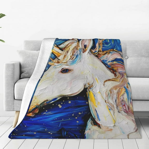 Rateoe Starry White Horse Print Fuzzy Fleece Throw Blanket Extra Large,Super Soft,Fluffy and Warm Blankets for Couch,Bed,All Season Use (40"x30")