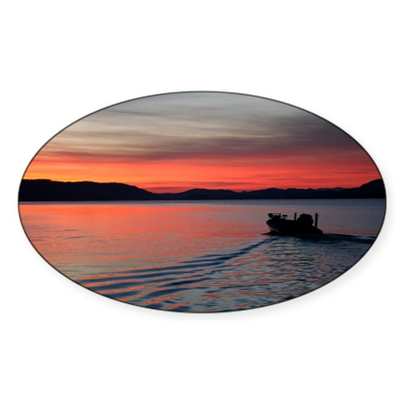 CafePress - Bass Boat At Sunrise - Sticker (Oval)
