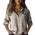 thumbnail image 4 of Bovemsi Casual Loose Tops Women's Cotton Shirt Printed Fashionable Button Up Top With Seven Quarter Sleeves Work Shirts, 4 of 4