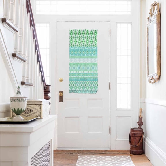 Teal Green Boho Door Curtains for Door Window, French Sidelight Front Back Door Curtains With Tieback, Vintage Ethnic Tribe Abstract Art Kitchen Rod Pocket Drapes Panel, 25"x40"