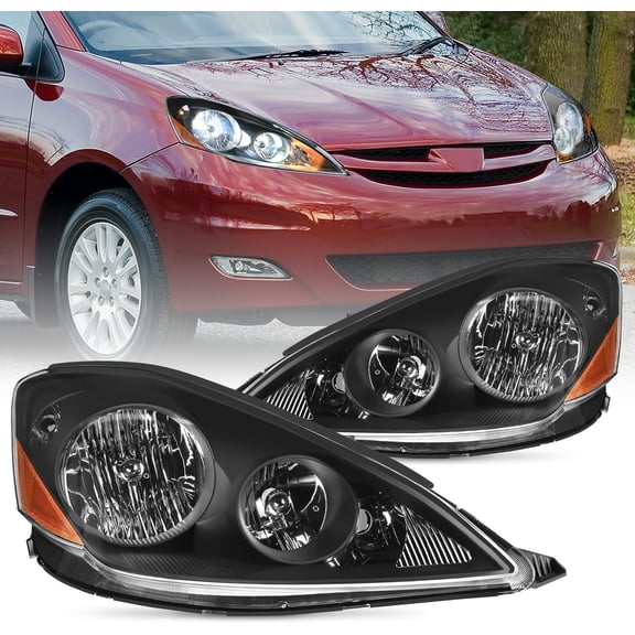 Nilight Headlight Assembly Compatible with 2006 2007 2008 2009 2010 Toyota Sienna Black Housing Amber Reflector Clear Lens Replacement Driver and Passenger Side