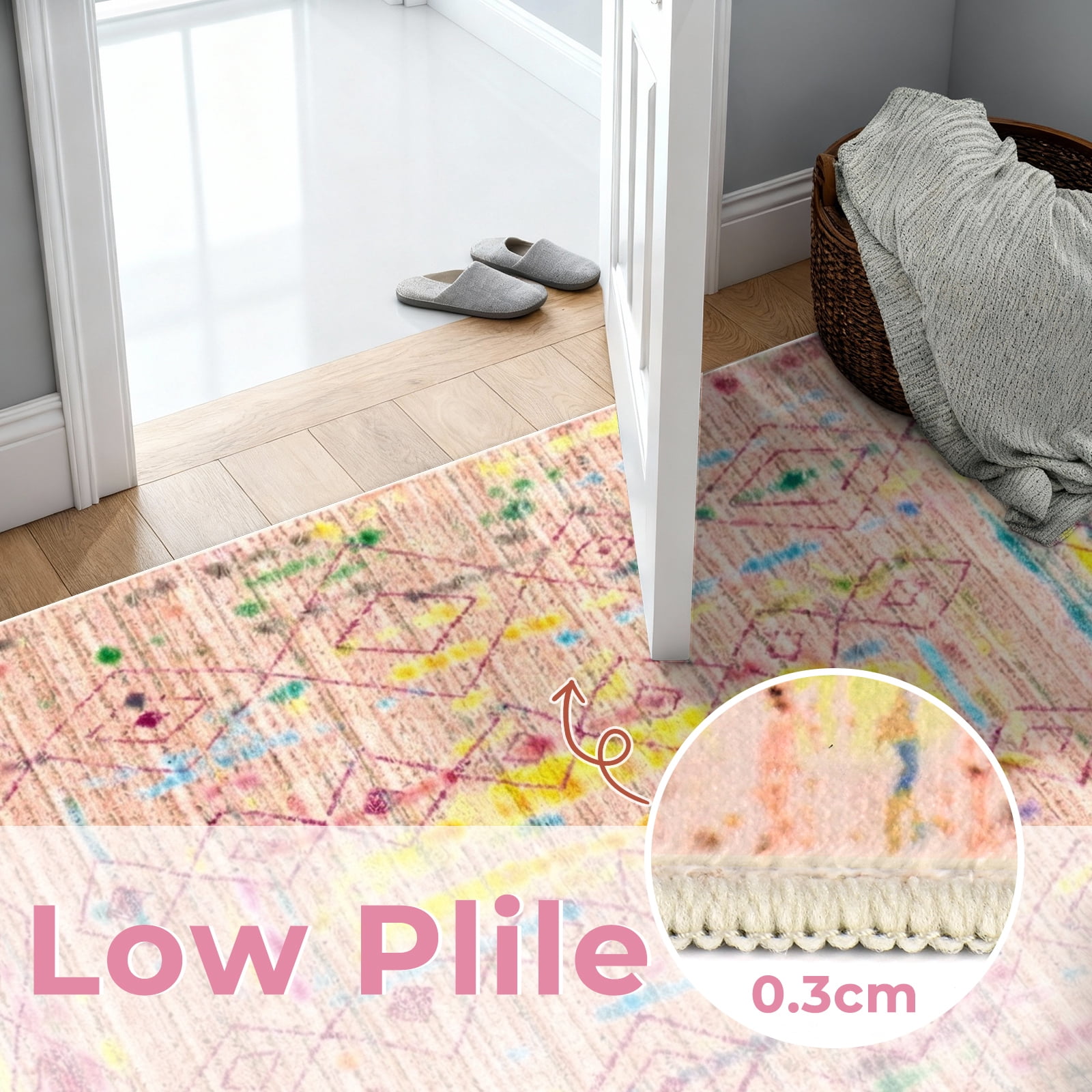 Washable Area Rug for Living Room, 8'x10' Bohemian Aztec Non-Slip indoor Rug, Soft Low Pile & Stain Resistant Polyester Geometric Carpet for Bedroom, Dinning Room, Kids Playroom, Girls' Bedroom