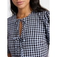 thumbnail image 4 of Time and Tru Women's Tie Front Peplum Top with Short Puff Sleeves, Size XS – XXXL, 4 of 5
