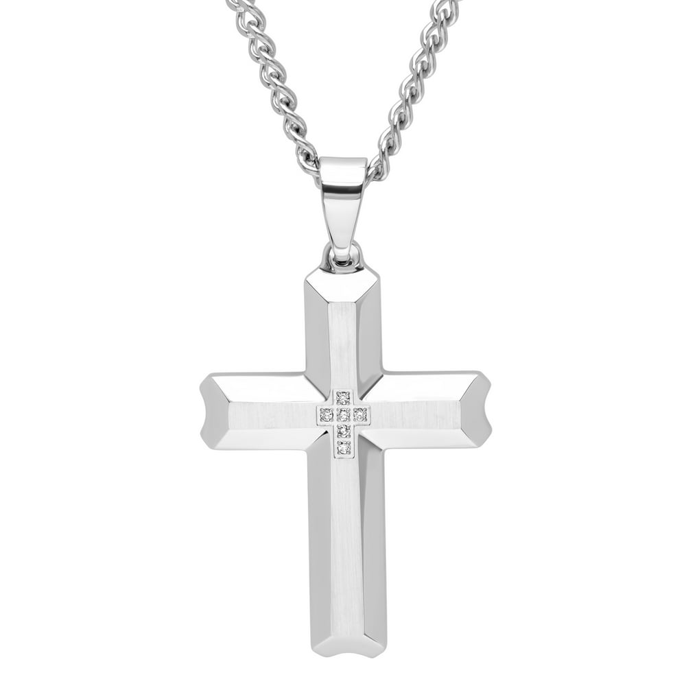 Brilliance Fine Jewelry - Men's Stainless Steel Diamond Accent Cross Men's Stainless Steel Diamond Accent Cross Pendant Necklace