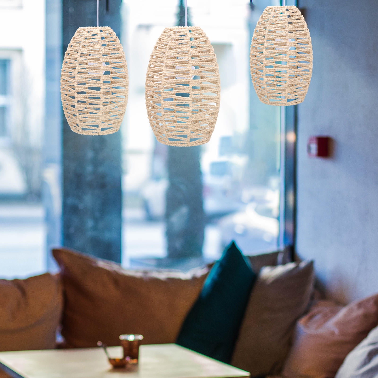 OUNONA Khaki Woven Lamp Cover for Pendant Lamp Shade Elegant Chandelier Light Accessory for Home Use
