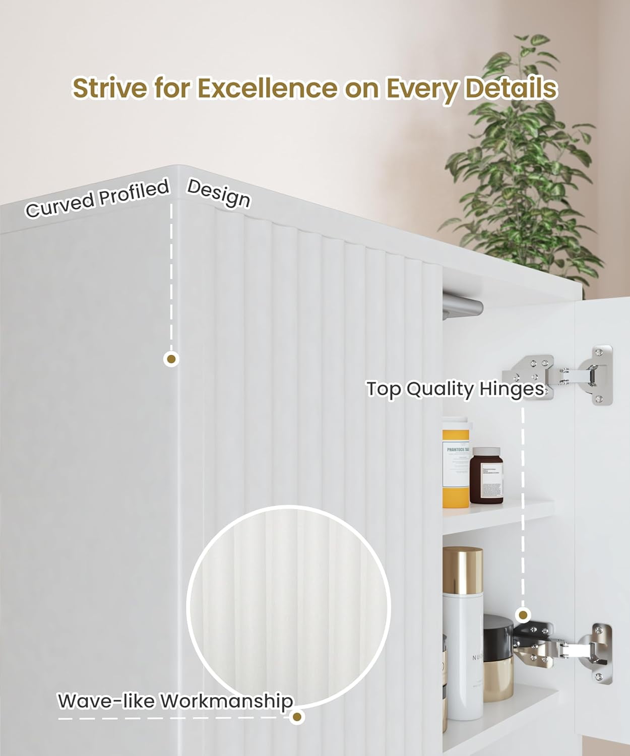 NEW Decorative Wall Cabinet with Motion Sensor LED and Adjustable Shelf for Bathroom ,Kitchen,Study (White)