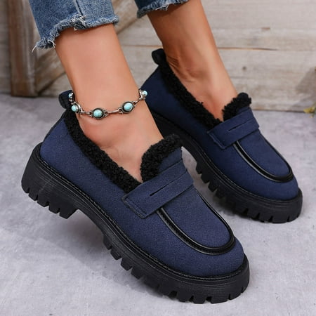 Tao Tao Women s Fashion Thick Sole Suede Orthopedic Loafers Non-Slip Platform Arch Support Lightweight Walking Shoes Blue 38