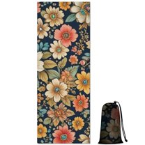 Pioneer Flower Floral Print Pattern Hot Yoga Mat Towel Non Slip for Hot Yoga - Quick-Drying Yoga Mat Cover with 4 Corner Pockets with Travel Bag - Hot Yoga Towel Non Slip 70"x26"