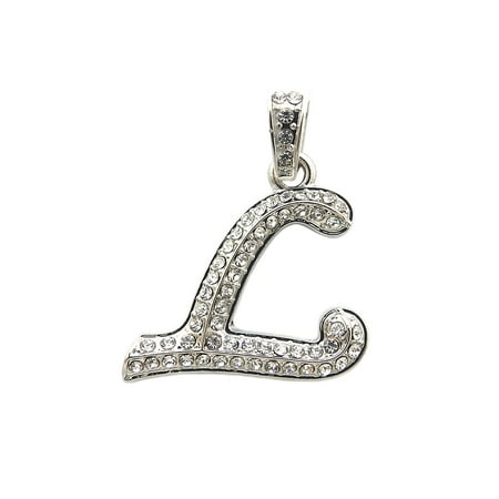 Stone Stud Cursive Letter Initial Pendant For Necklace in Silver-Tone ...