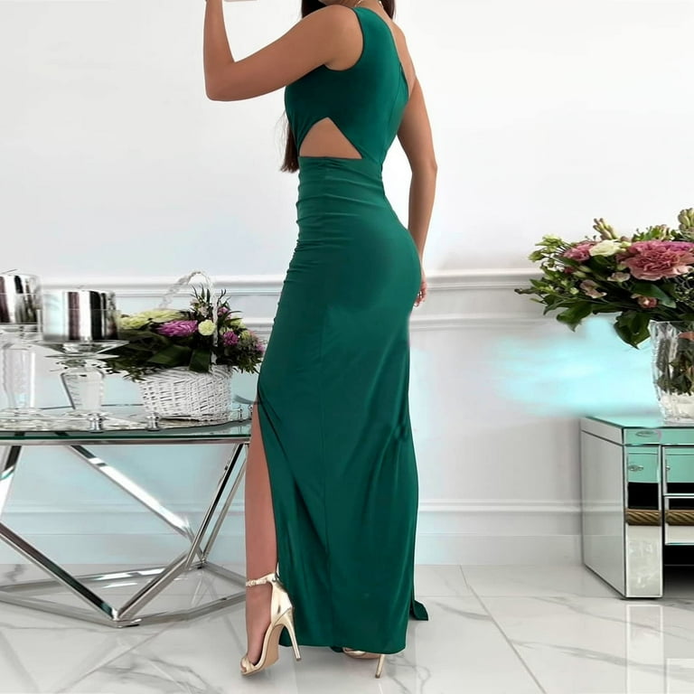 Pincandy Women's One Shoulder Cutout Pleated Maxi Dress Sleeveless High  Slit Formal Evening Party Bridesmaid Dresses - Walmart.com