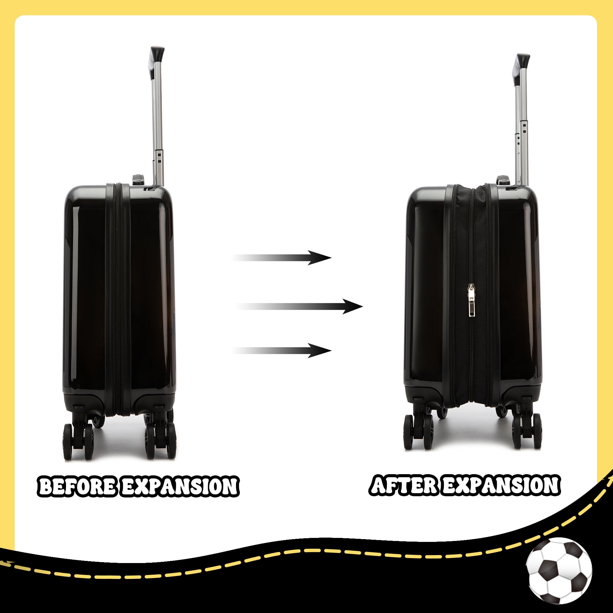 Kids Luggage Sets 3 Piece Small Suitcases with Wheels for Boys Rolling Suitcase with Travel Pillow Duffle Bag Soccer