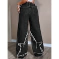 thumbnail image 6 of Women Y2K Baggy Jeans Girls Star Patchwork Wide Leg Raw Hem Denim Pants Hip Hop Streetwear Preppy Clothes Black XL, 6 of 7