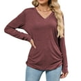 thumbnail image 4 of Joyutrip Women V Neck Long Sleeves Solid Color Ruched Tunic Top, 4 of 6