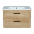 thumbnail image 3 of Modern Wall-Mounted Bathroom Vanity with Washbasin | Palm Beach Teak Natural Collection with Side Vanity Cabinet | Non-Toxic Fire-Resistant MDF-54" (12+30+12)-Omega Collection R-line 40", 3 of 5