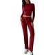 thumbnail image 3 of Conjuntos de 2 Piezas para Mujer, Larga, Cuello Redondo, Pantalones Acampanados de Cintura Alta, Conjuntos de Chándal, Ropa de Calle. Vino Tinto XL, 3 of 9