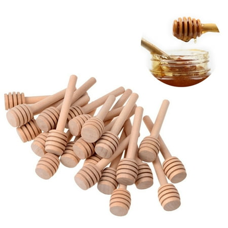 

NUOLUX 30pcs 8cm Long Mini Wooden Honey Stick Honey Dippers Honey Spoon Stick for Honey Jar