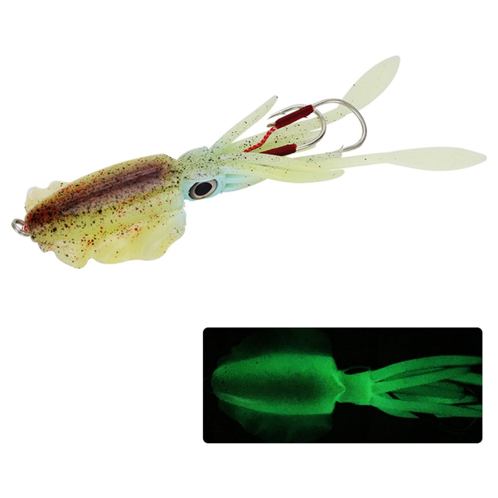 PPAPI Leurre Calmar Plombé – Appât Doux Lumineux, Yeux 3D, Ailes Roulantes, Crochet Double, Pour Pêche En Mer De Nuit