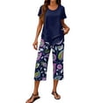 thumbnail image 2 of 2 Piece Capri Sets for Women Short Sleeve Asymmetrical Top Capri Pants Set, 2 of 5