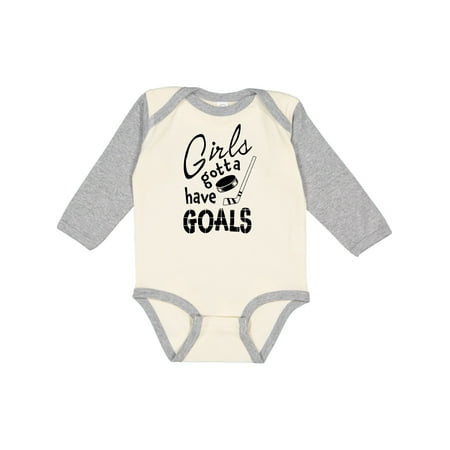 

Inktastic Girls Gotta Have Goals- Hockey Player Gift Baby Girl Long Sleeve Bodysuit
