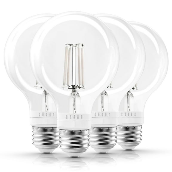 Luxrite Vintage G25 LED Light Bulb 4.5W=60W 5CCT Dimmable 500 Lumens LED Edison Bulb UL Listed E26 Base 4-Pack