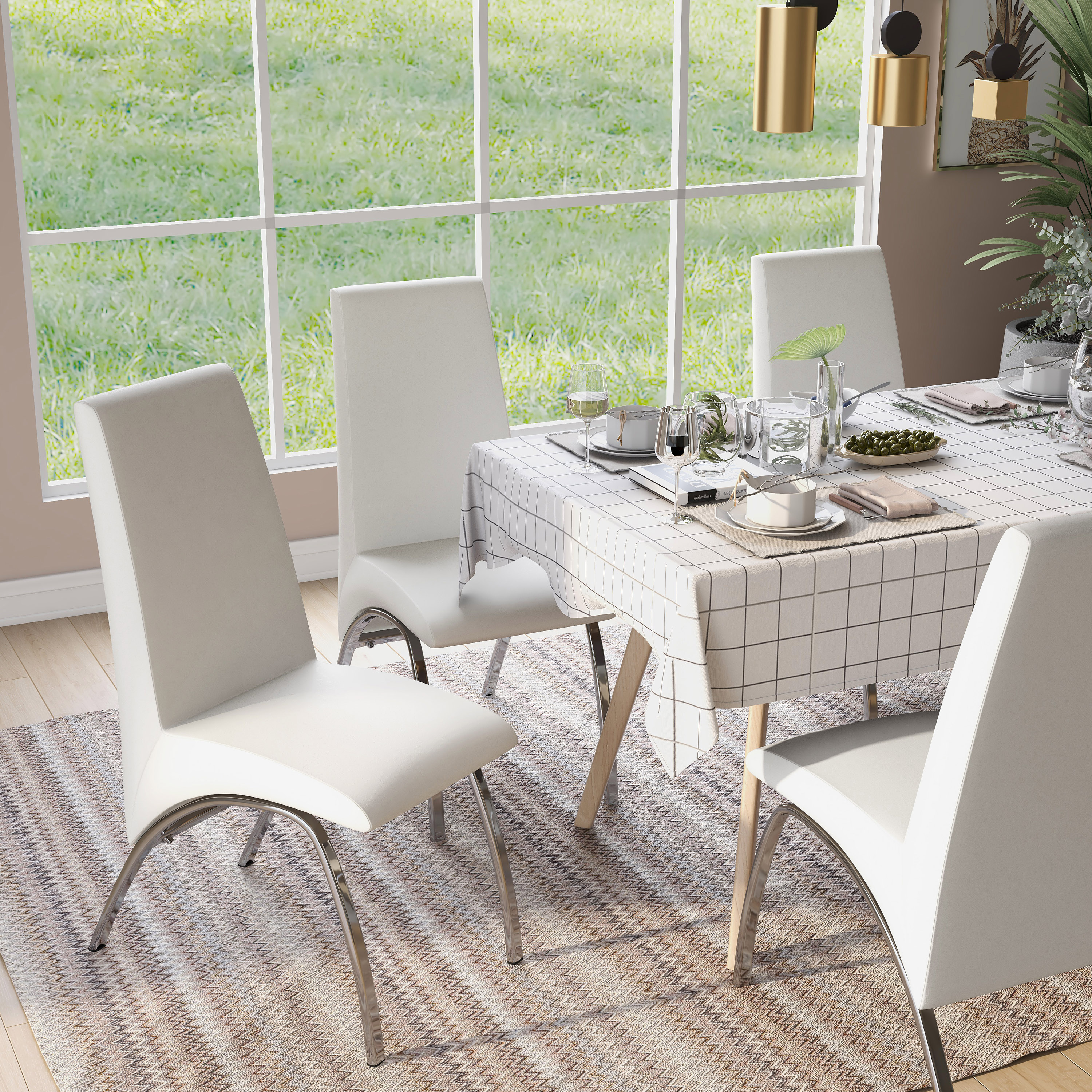Furniture of America Janey Upholstered Faux Leather White and Chrome Side Chairs (Set of 2)